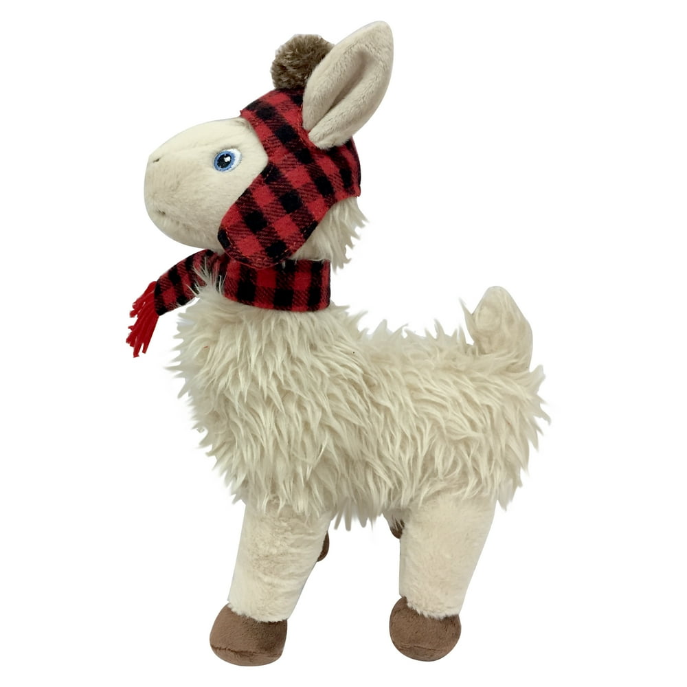 Holiday Time Llama with Buffalo Plaid Hat & Scarf Dog Toy with Squeaker, 10