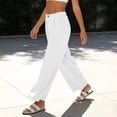 thumbnail image 4 of Rutainlusire Women's Trendy High Waisted Pleated Wide Leg Linen Pants Women Women's Fashion Solid Color Elastic Waist Casual Pocket Straight Leg Pants, 4 of 5