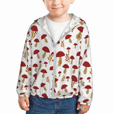 

Vsdgher Red Mushroom Kids Sun Protection Hoodie with Zip Rash Guard Tops Children s Long Sleeve Sun Protection Clothing -
