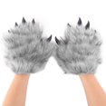 thumbnail image 3 of Yvsxxv Grey Plush 3D Animal Paw Winter Warm Gloves Cute Handwear, 3 of 7