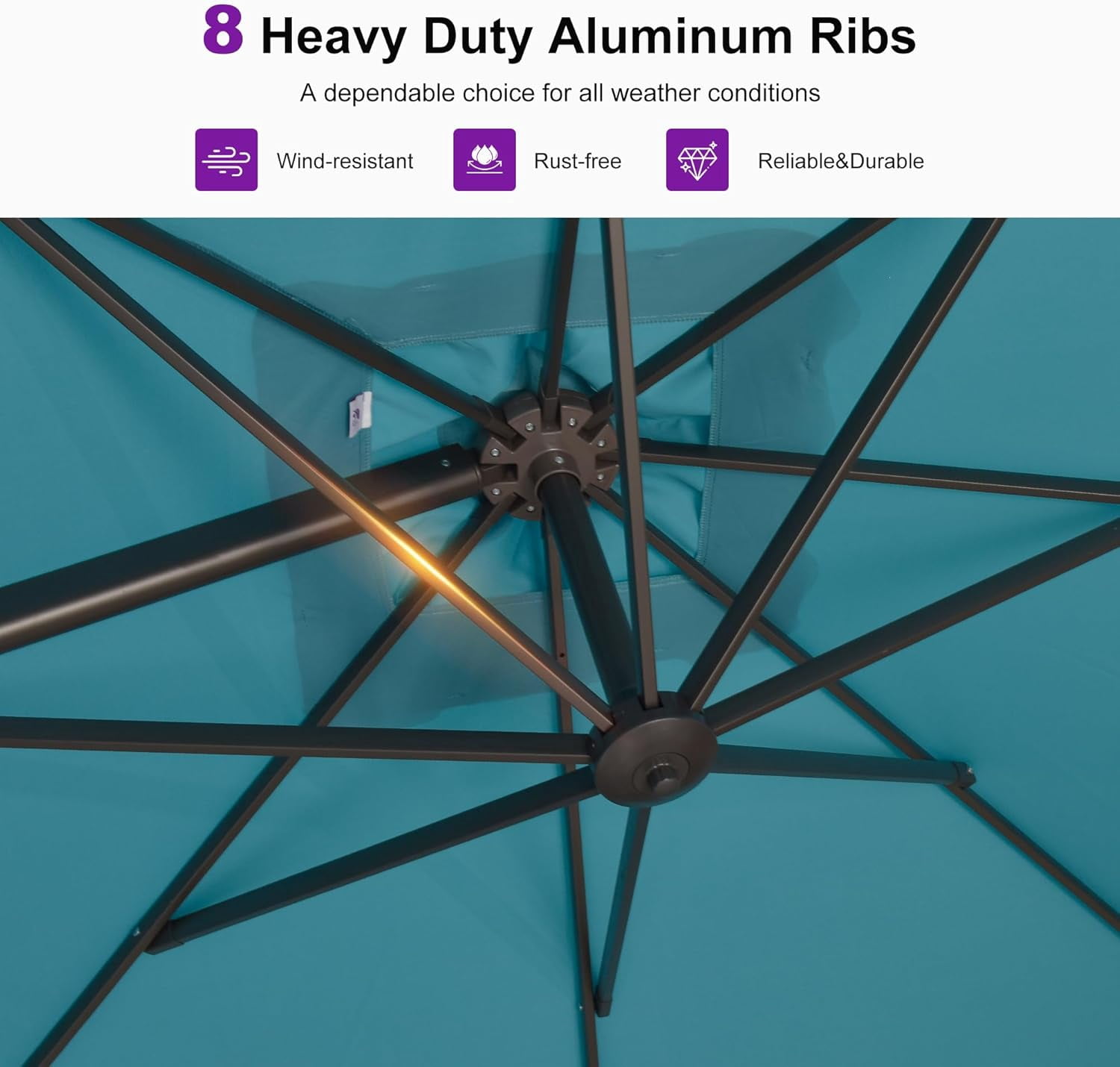 PURPLE LEAF OUTDOOR 9' X 11.5' Rectangle Cantilever Umbrella Patio Umbrella Outdoor Aluminum Offset Antique Bronze Hanging Umbrella for Pool Garden Backyard Deck, Turquoise Blue