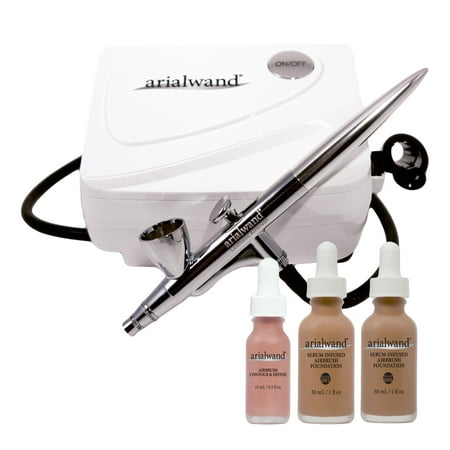 Arialwand Airbrush Kit with Serum Infused Foundation, Tan, 2 (Best At Home Airbrush Tan)