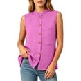thumbnail image 5 of TGSLY Women's Linen Mandarin Collar Tank Tops Lightweight Soft Crew Neck Sleeveless Button Down Vest Relaxed Fit Dressy Casual Solid Color Shirts with Pocket XXXL, 5 of 7