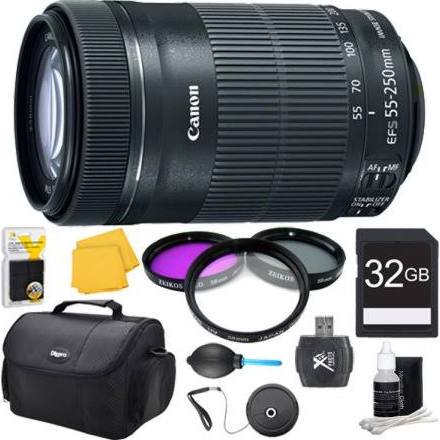 Canon EF-S 55-250 f/4-5.6 IS STM (8546B002) Pro Lens Kit Bundle. Bundle  Includes: 32GB Memory Card, 58mm UV, Polarizer & FLD Deluxe Filter Kit,  Card