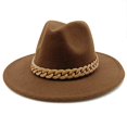 thumbnail image 1 of Fedora-sombrero con cadena grande para mujer, sombrero de piel de dos piezas, Panamá, Jazz, francés, elegante, Color Natural, cabeza de 55-61 tamaños, 1 of 4