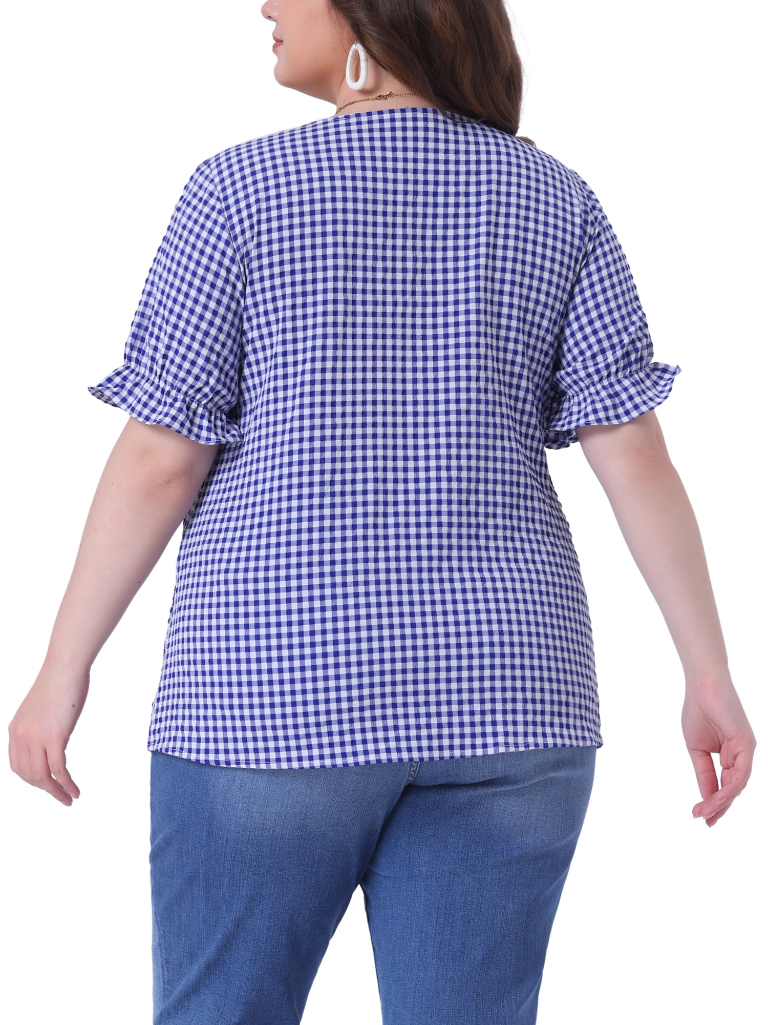 DARING DIVA Women's Plus Size Sweetheart V Neck Puff Short Sleeve Blouse 4X Royal Blue