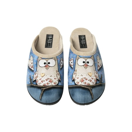 

Fin Flex Women s Indoor Outdoor Anti Slip Slippers Blue Animal Print Slip on RP2 Snowy Owl Size 9