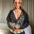 thumbnail image 2 of Chandails en Molleton Oversize à Fermeture Éclair avec Strass Y2K Squelette Été 2021 Gothique Chandails à Capuchon Femmes Veste à Capuche Grunge Mode Urbaine Rétro, 2 of 7