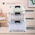 thumbnail image 4 of Plastic Storage Bins Tote Organizing Container with Durable Lid and Seal and Secure Latching Buckles and Wheels，Clear,3 Pack（Three sizes：L-32qt M-19qt S-12qt）, 4 of 5