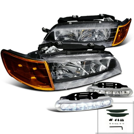 Jdm Corner Lights - Spec-D Tuning For 1994-1997 Honda Accord Jdm Black Headlights + Amber Corner Signal W/Led Fog Bumper Lamps (Left + Right) 1994 1995 1996 1997