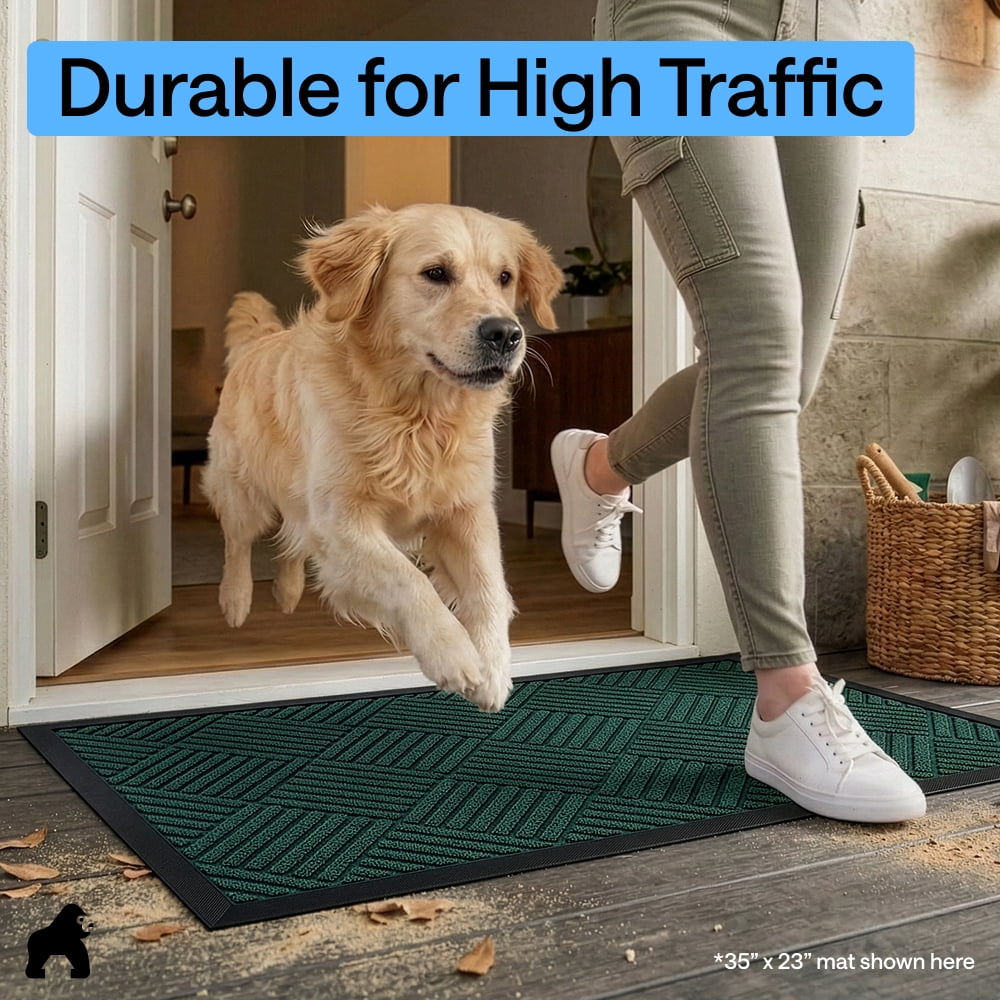 GORILLA GRIP Outside Doormat, WeatherMax Waterproof Indoor Outdoor Door Mat, 29x17 Green Diamond