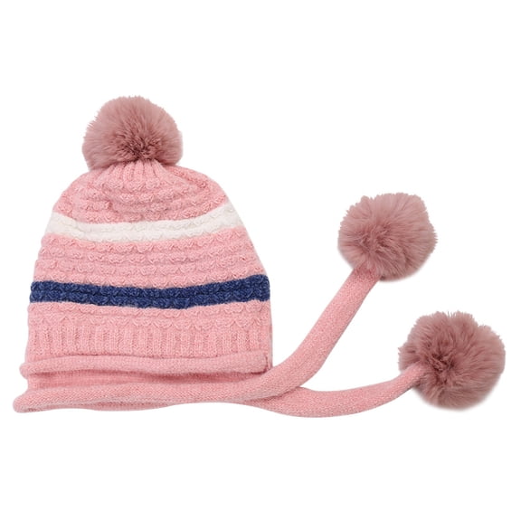 MLINS Women Knitted Beanie Hat Women Pompom Hat Pompom Soft Hat Women Beanie Hat Knit Earflap Cap Warm Earflap Beanie Cable Knitted Thick Fleece Lining Knit Cap Earflap Pompom (Pink）