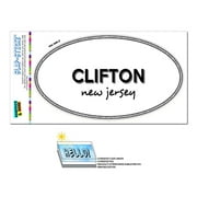 Clifton, NJ - New Jersey - Black and White - City State - Oval Laminated Sticker
