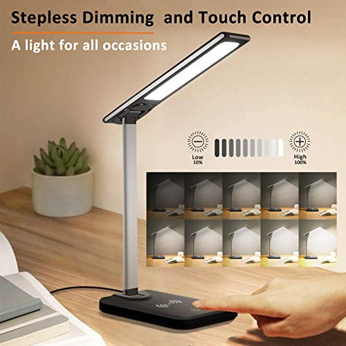 Eye-Caring Study Lamp for Desk/Home/Work FURANDE Desk Lamp with USB Charging Port LED Desk Lamp Adapter Included 3 Modes Stepless Dimming Office Table Lamp Wireless Charger 