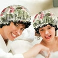 thumbnail image 6 of Shower Caps,Pioneer Flower Floral Print Pattern Waterproof Shower Cap for Women 4 Pieces,Double Reusable Hair Cover for Shower PEVA Elastic Stretch Hem, 6 of 7
