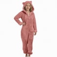 thumbnail image 2 of Godom Onesie Kids Girls Fleece Fuzzy Warm Sherpa Bed Jumpsuit Kids Cute Plain Zipper Long Sleeve Soft Hooded Romper Winter,Pink, 2 of 4