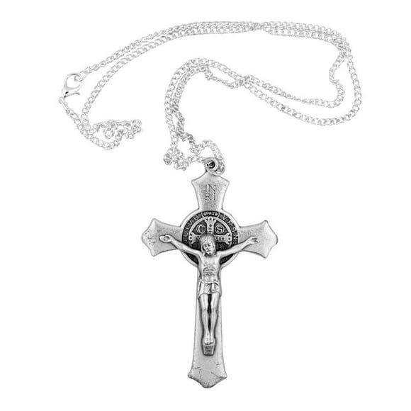 VILLAGE GIFT IMPORTERS Collier Chapelet Crucifix St. Benedict 3 Pouces / Croix Style Latin avec Médaille de la Saint-Bénédict / Livré avec Papiers d'Information / Bijoux Chrétiens