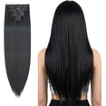 thumbnail image 2 of Yanonmyfd Clip In Hair Extensions 26 Inch Straight, 8 Pieces 18 Clips, Heat Resistant Synthetic Hair, 130g, Jet Black, 2 of 23