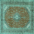 thumbnail image 1 of Ahgly Company Machine Washable Indoor Square Medallion Turquoise Blue Traditional Area Rugs, 8' Square, 1 of 4