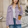 thumbnail image 2 of Women's Plus Velvet Padded Jackets Solid Color Long Sleeved Outwear Warm Soft Comfortable Coats with Pockets Purple XXL, 2 of 6