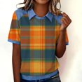 thumbnail image 5 of WTXUE Plaid Denim Collared Shirt Short Sleeve Shirts Dressy Casual Blouses Loose Blouses Tunic Shirts Jean Shirts Lightweight Shirts Work Shirts Dressy Casual Blouses Retro Polo Shirt Orange Xxl, 5 of 9