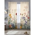 thumbnail image 3 of Spring Floral Semi Sheer Curtains 96 Inch Length 2 Panels Set, Beige Watercolor Botanical Sheer Kitchen Curtain Privacy Voile Window Curtain for Living Room Bedroom Rod Pocket Drapes, 3 of 7