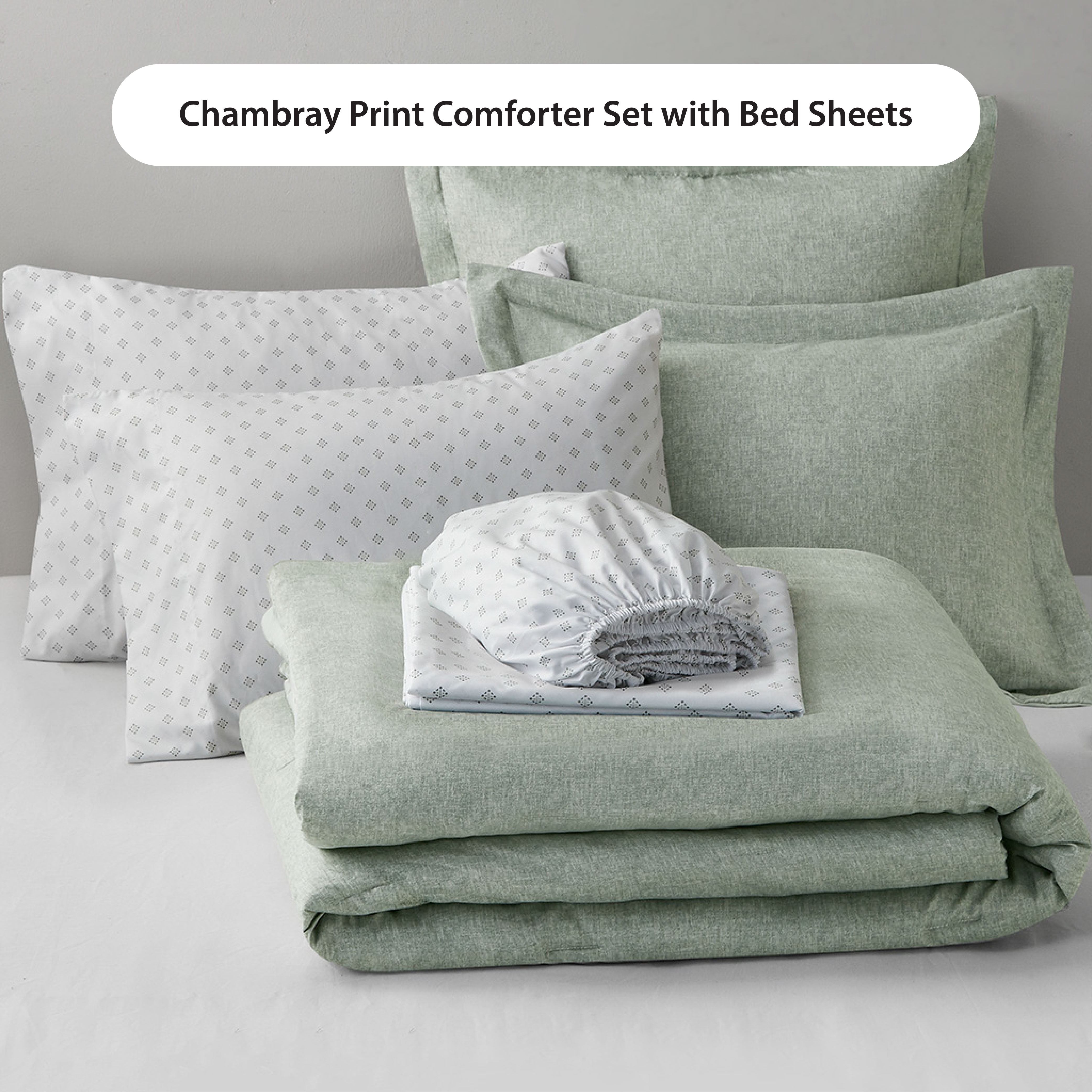 Regency Heights Full Size Comforter Set, 7-Piece Reversible Bed in a Bag with Sheets, Sage Green