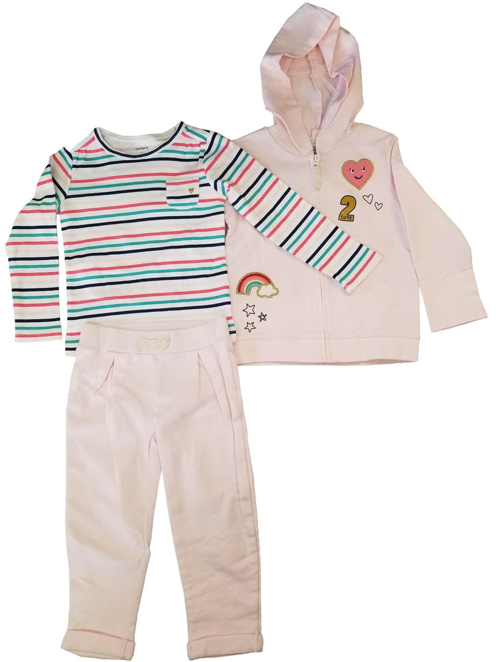 Carter's Little Girls 3 Piece Outfit Jacket, Top & Pant 2 Cute Pink (5T