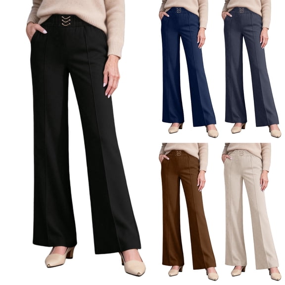 Delayuji Women's Pants High Waist Soft Pull On Slacks For Senior Ladies Wide Leg Pants Dressy Business Pants