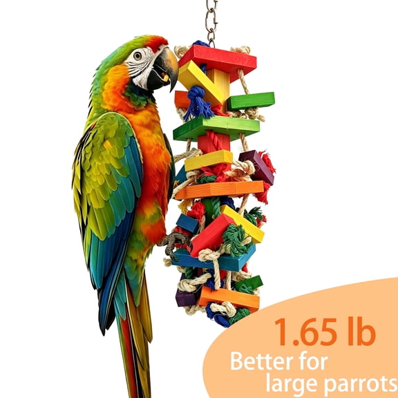 BellaNotes 17in Large Parrot Toy, Multicolored Natural Wooden Bird Chewing Toys,for Amazon Parrots Large Macaws, African Grey