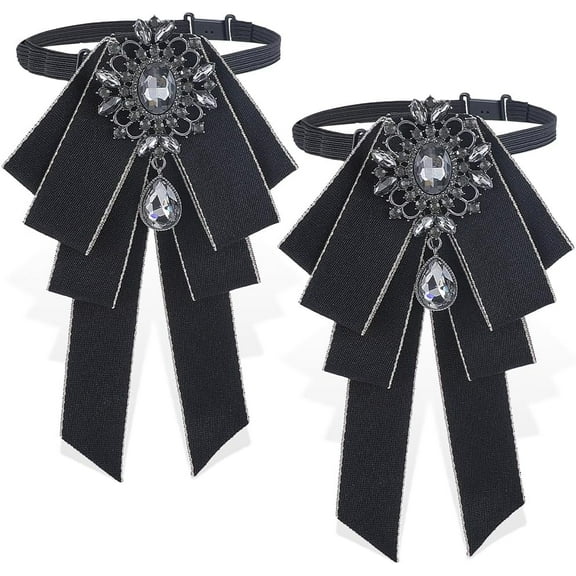 2pc 2Pcs Adjustable Pre-tied Bow Ties Rhinestone Bowtie Decorative Crystal Banquet Wedding Dress Suit Neck Collar Bowknot Tie for Men Women School Uniform Party Ceremony Gifts Black