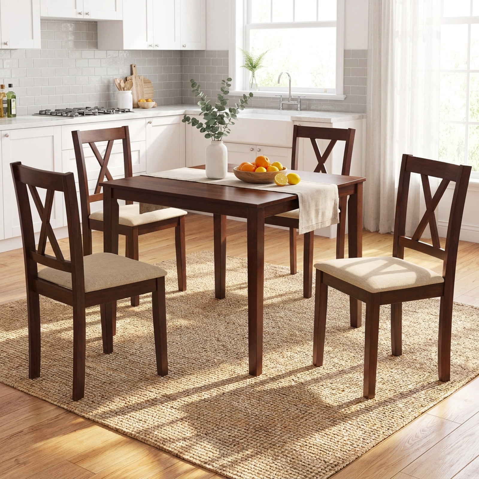 Furnibear Farmhouse Dining Table for 4 People 35 Inches Square Kitchen Table for Kitchen Dining Room Breakfast Nook Small Space Home, Walnut