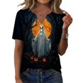 thumbnail image 2 of Halloween Witch Shirt Women V Neck T Shirt Funny Graphic Tee Tops Dark Gray 2XL, 2 of 6