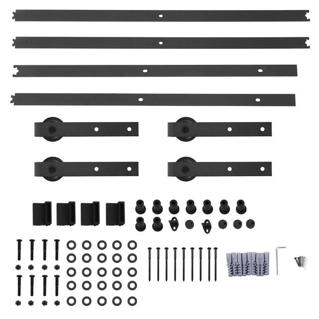 Sliding Barn Door Hardware Barn Sliding Door Track Sliding Track Hardware Barn Sliding Wood Door Track System Kit 4m Double Door Sliding Door Hardware Accessories For Warehouse