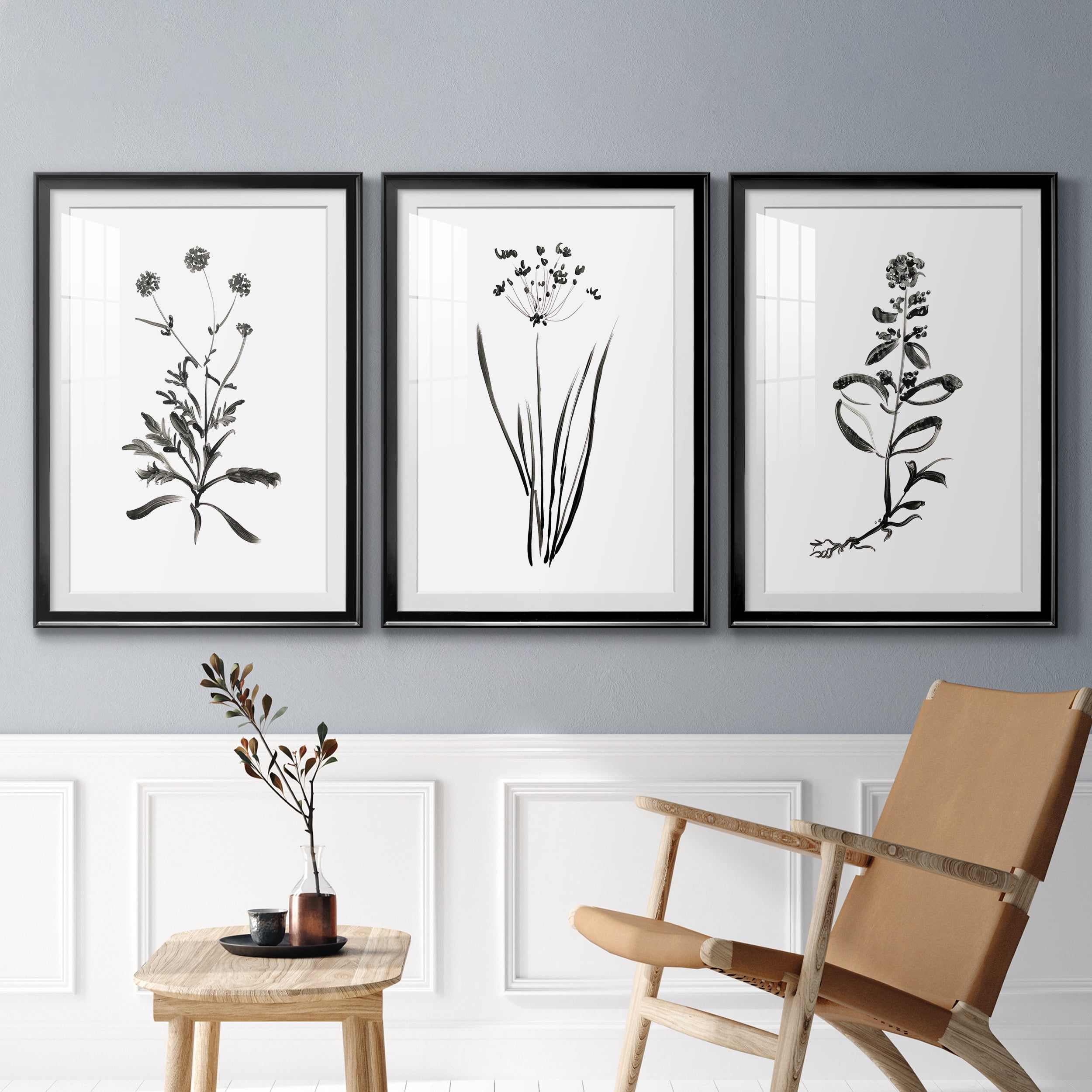 Inky Botanical I Premium Framed Prints Set of 3 - Ready to Hang - 30.5 x 42.5 Each - Black Frame