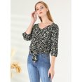 thumbnail image 4 of Allegra K Blusa Floral Cuello V Corto Botones Abajo Pu?o Elástico Lazo Al Frente Camisa Para Mujer Negro M, 4 of 6