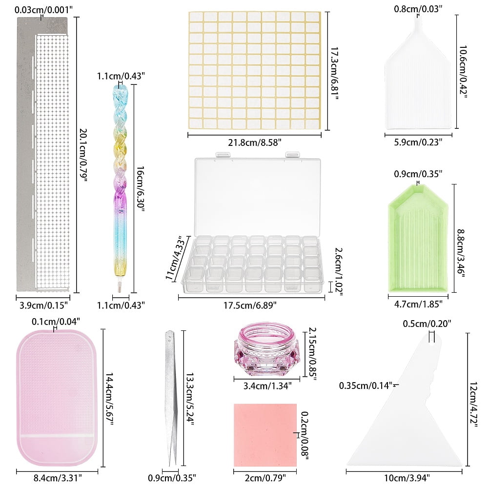 DIY Diamond Picture Kit with Iron Tweezers Label Paster DIY Rhinestones Picker Tools Tray Plate Plastic Cosmetics Jar & Silicone Pad Mixed color