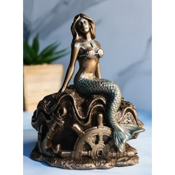 Ebros Mermaid Ariel 5" Tall Nautical Mermaid Sitting On Oyster Shell Figurine