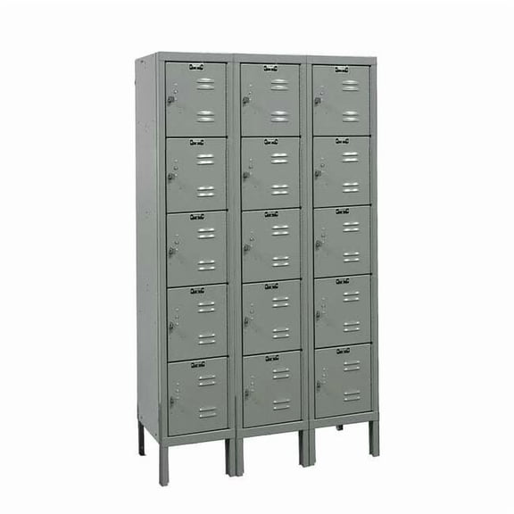 Box Locker, 36 in W, 15 in D, 66 in H, (3) Wide, (5) Tier, Dark Gray