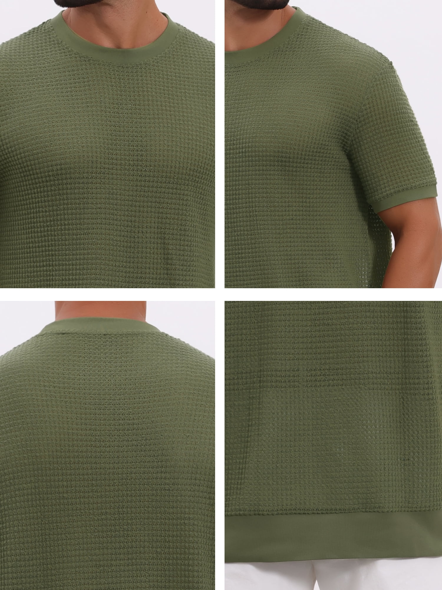 DARING DIVA Men's Waffle Short Sleeve Crew Neck Solid Knitted T-Shirt XL Olive Green