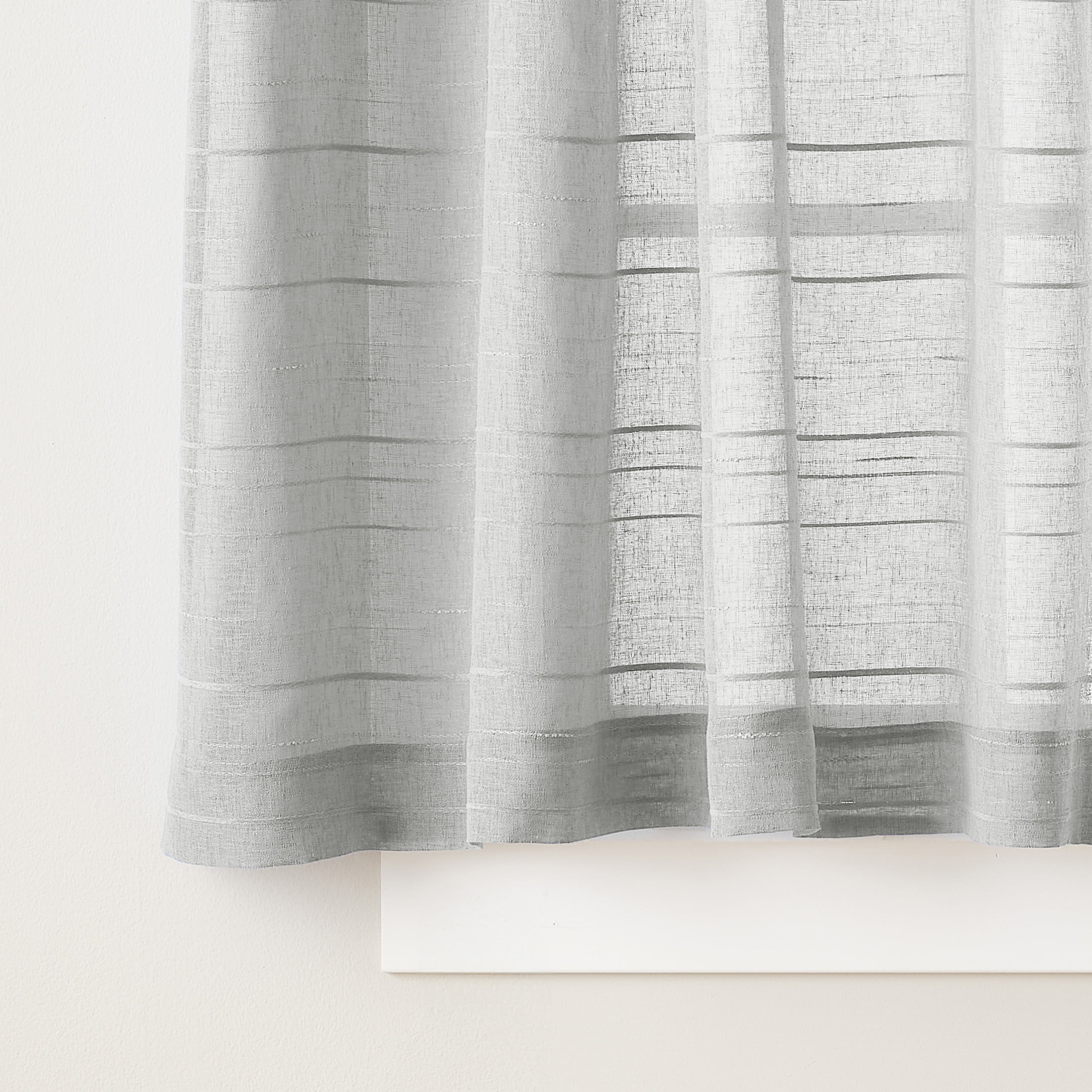 Mainstays Woven Stripe Sheer Tab Top Curtain, Single Panel, Silver, 50" W x 63" L