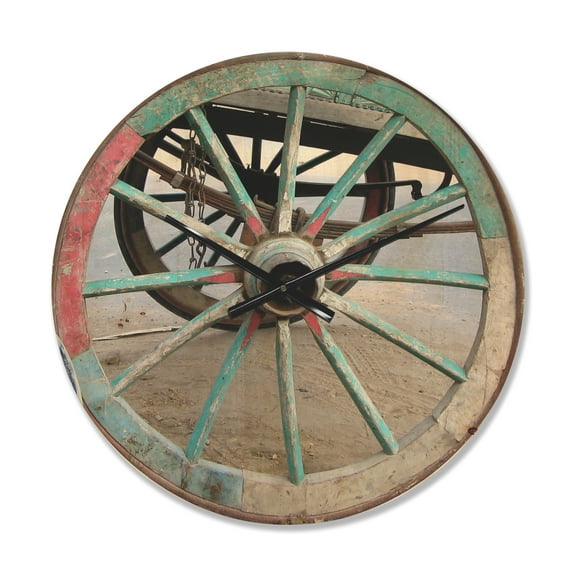 Designart 'Turquoise Cottage Wagon Wheel Clock' Farmhouse Wood Wall Clock
