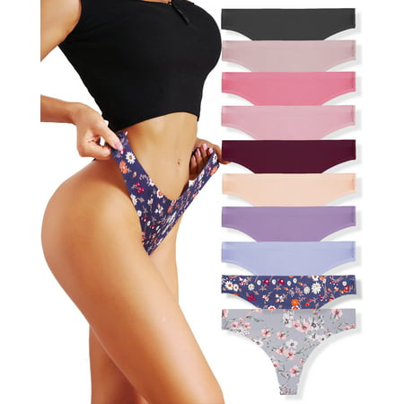 

Finetoo Seamless Thongs for Women Sexy Breathable Low Rise Panties No Show Invisible Hipster Underwear S 10 Pack