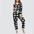 thumbnail image 4 of Conjunto de top y pantalones de poliéster con bolsillos largos y estampado de cuello redondo informal para mujer, 4 of 6