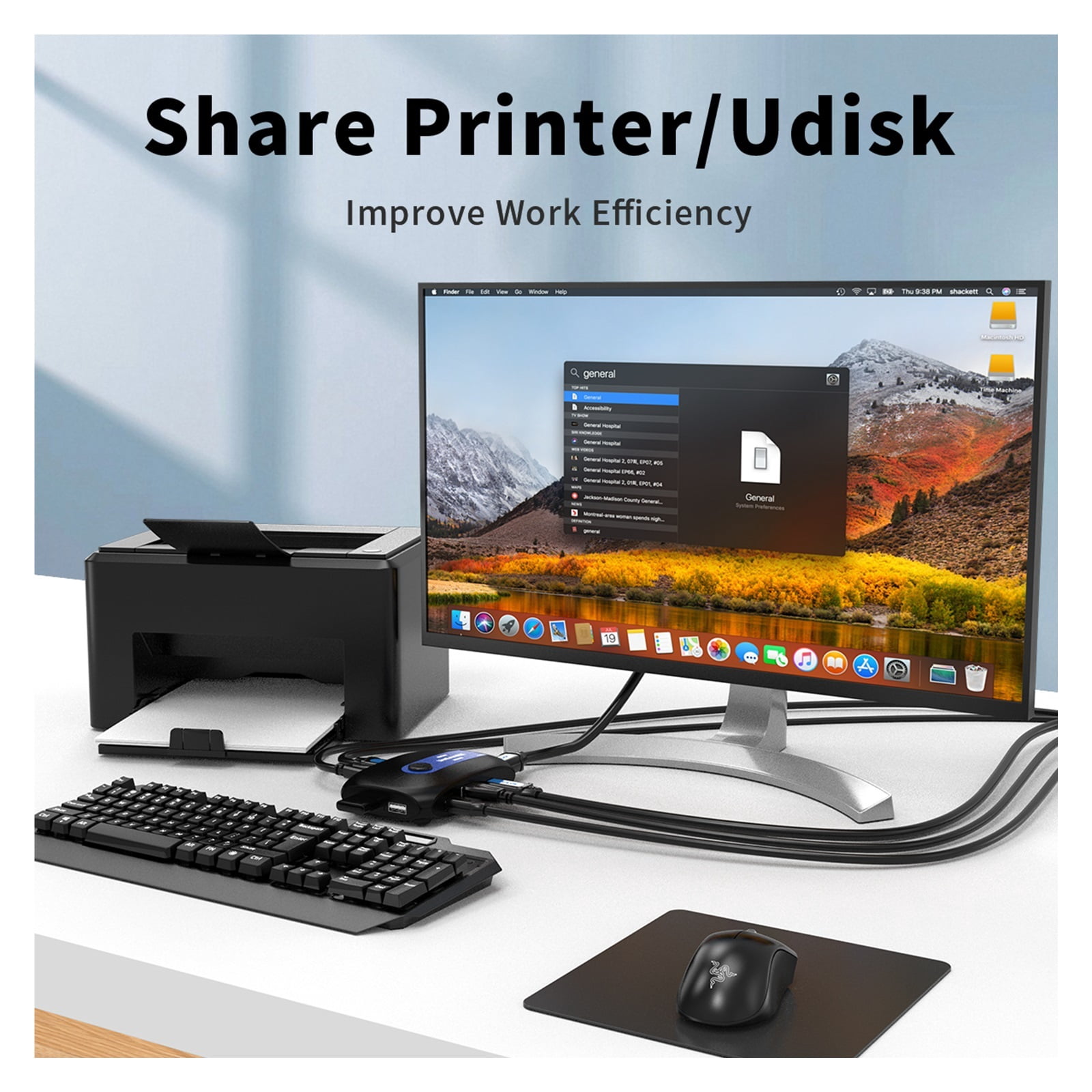 4K 60Hz KVM Switch 2 PC 1 Monitor, Ultra HD Selector with Extended Button