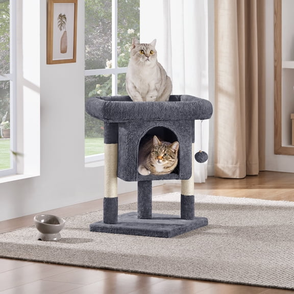 Yaheetech 23.5″ H Spacious Cat Tree with Large Top Perch, Condo & Scratching Posts, Dark Gray