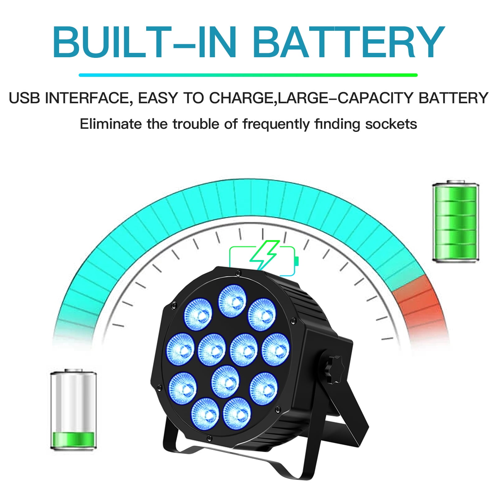 Rechargeable Par Lights RGBW 4-in-1 LED Uplights Battery Powered Stage Lights, DJ Lights Sound Activated with Remote & DMX Control for Festival Party Event Wedding Bar