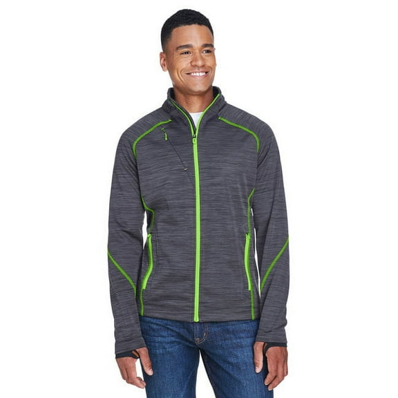 North End 88697 Men's Flux Mélange Bonded Fleece Jacket-Carbon/ Acid Green-2XL