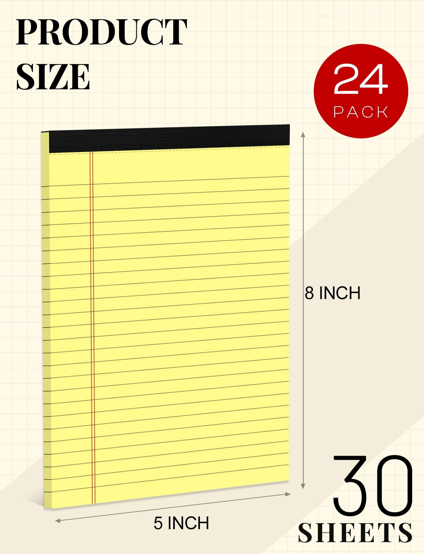 24 Pack Small Legal Pads 5x8 Yellow Note College Ruled Notepad Writing Of Paper Lined 80 Gsm Tablets 5x8" Notepads With 30 Sheets Per Pad
