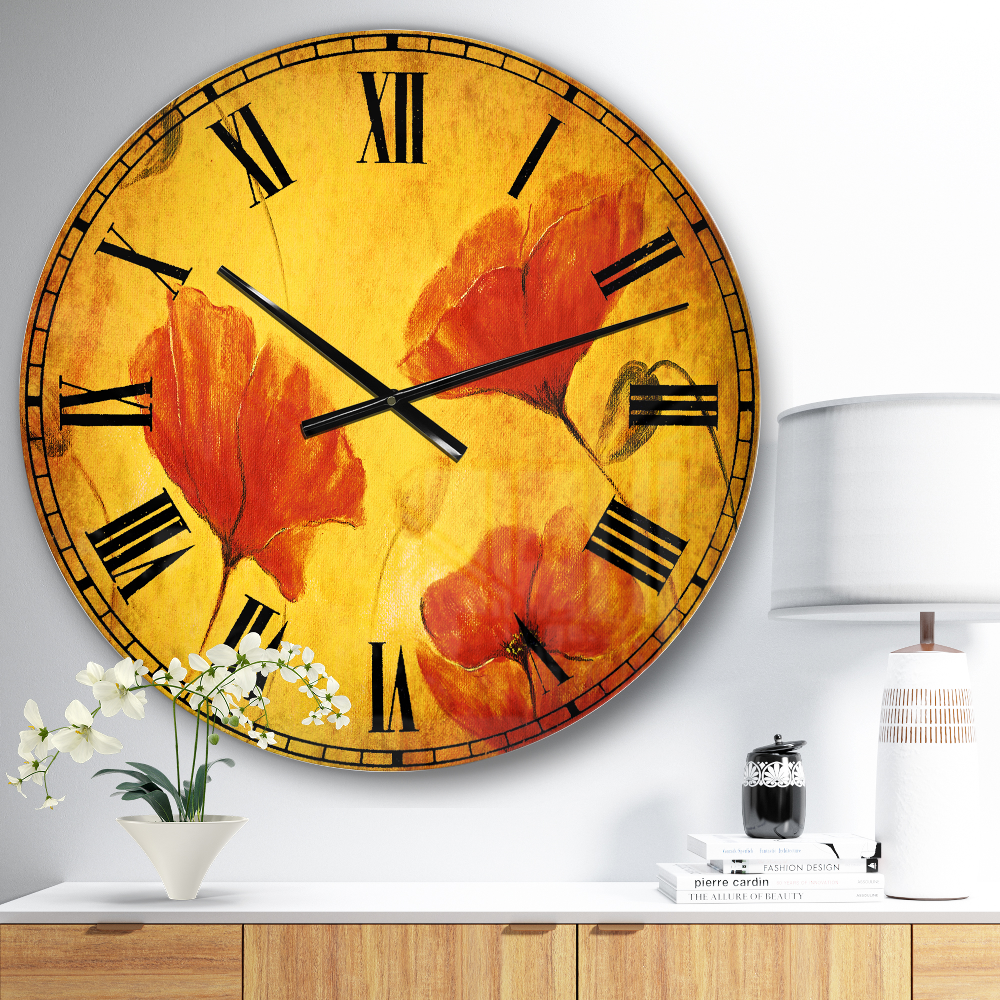 Designart 'Red Poppy Flower' Traditional Wall Clock